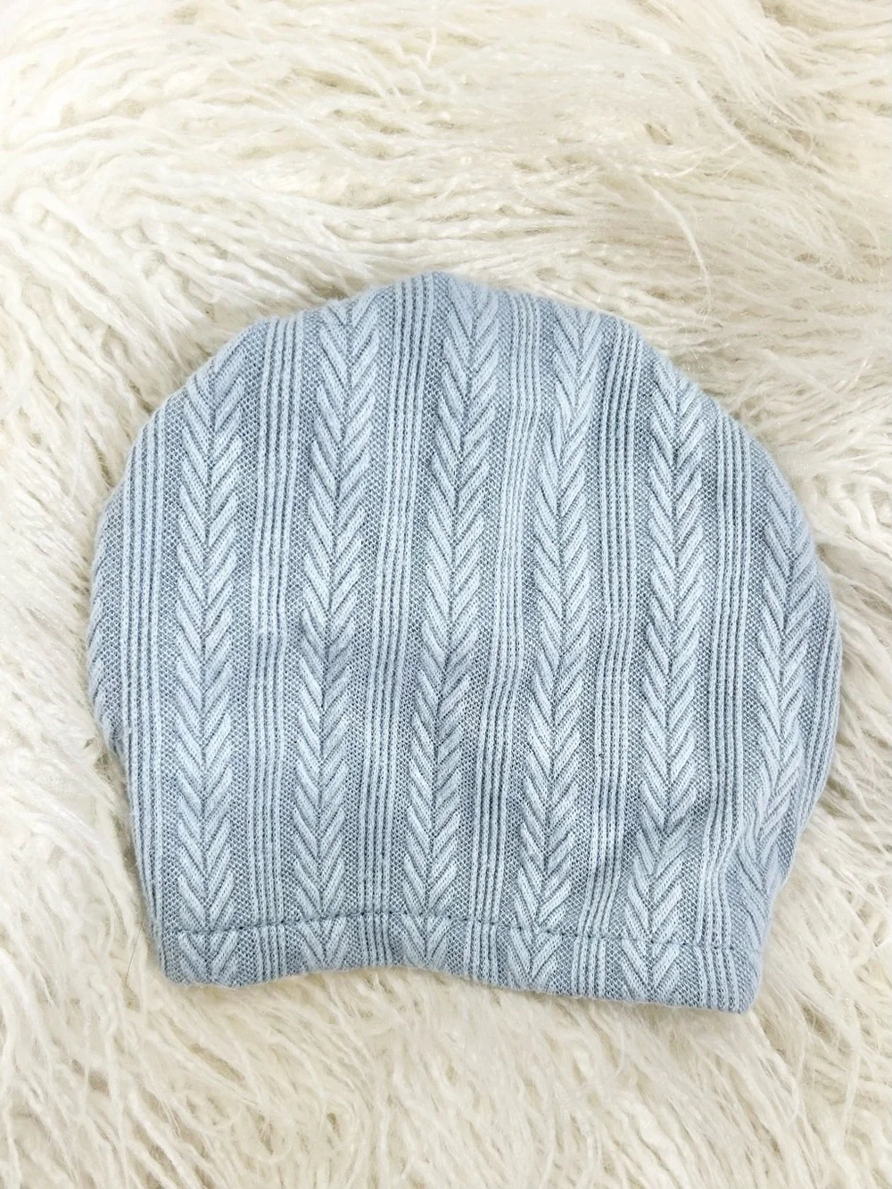 Light Blue Textured Knit Baby Turban Hat with Big Bow